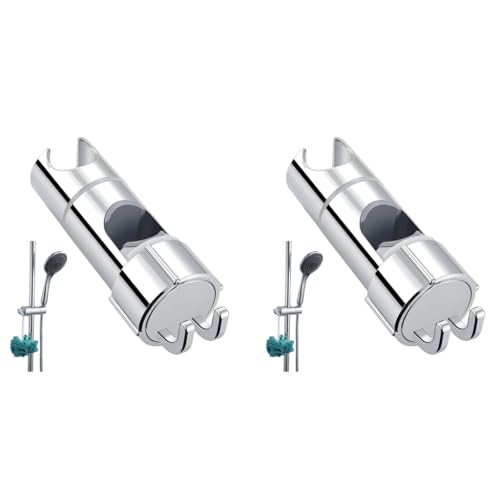 HASTHIP® Bathroom Shower Head Holder with Integrated Hooks Universal Slide Bar Bracket for 16-27mm Modern ABS Dual Hanging Hook Adjustable 2PCS
