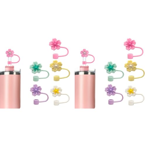HASTHIP® 10PCS Flower Silicone Straw Caps for Stanley 30 40 Oz Cups Accessories Cherry Blossom Universal 10mm Covers for Glass Straws Dust-Proof Water Bottle