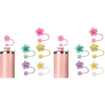 HASTHIP® 10PCS Flower Silicone Straw Caps for Stanley 30 40 Oz Cups Accessories Cherry Blossom Universal 10mm Covers for Glass Straws Dust-Proof Water Bottle