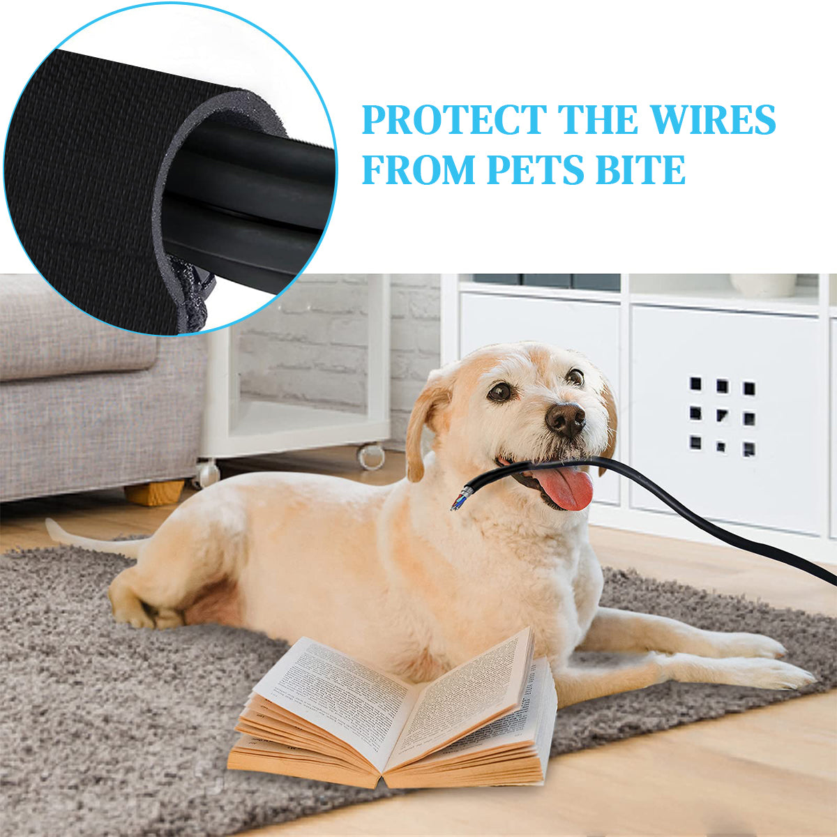 HASTHIP® 6.6ft Cable Protector Nylon Cord Protector Pet-proof Protective Cable Sleeve Reuseable Cuttable Nylon Power Cable Power Cord Guardfor Home, Office, 70mm Width, Hook and Loop Closure Design