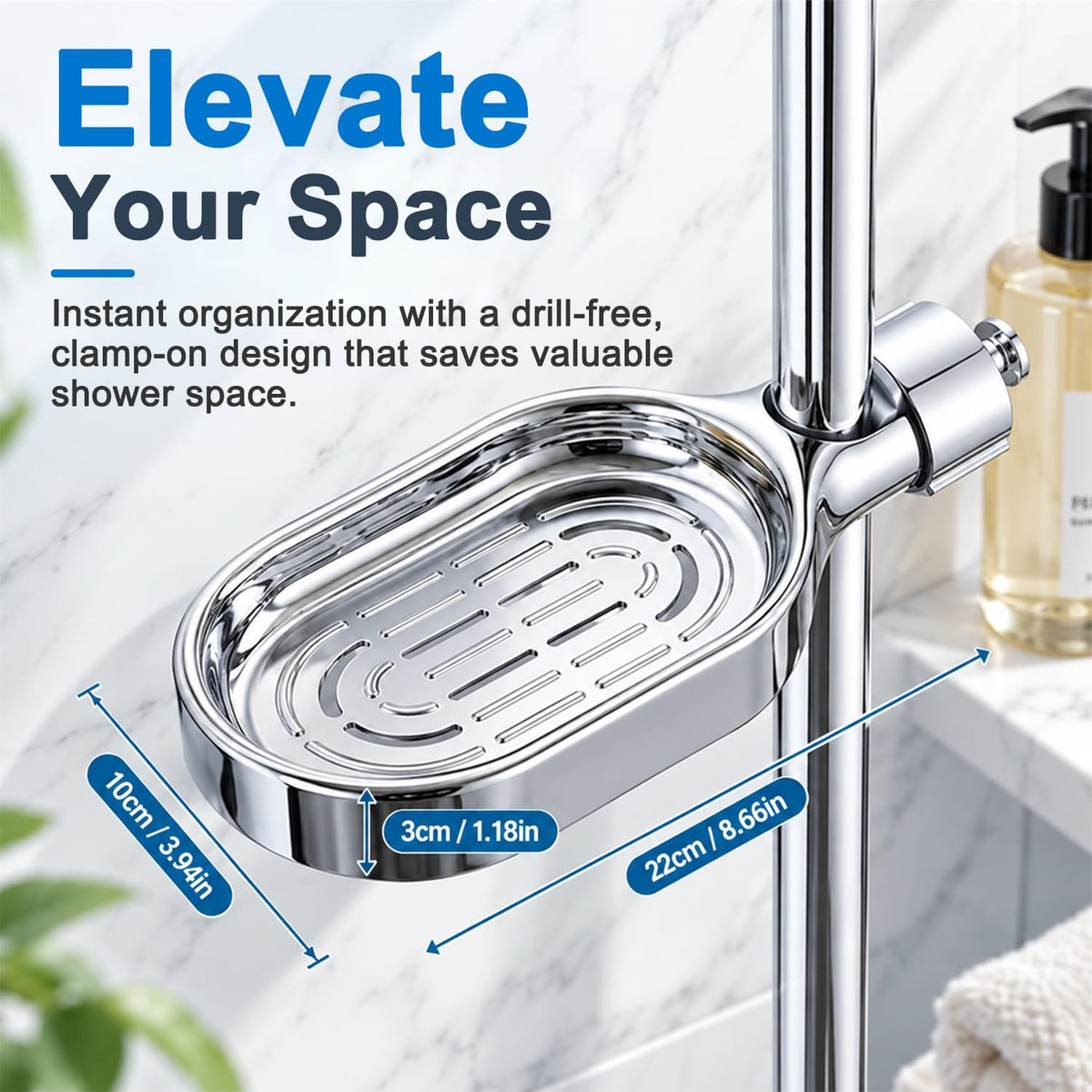 HASTHIP Shower Rail Soap Dish with Twist-On Mount, Drainage Holes and ABS/POM Construction