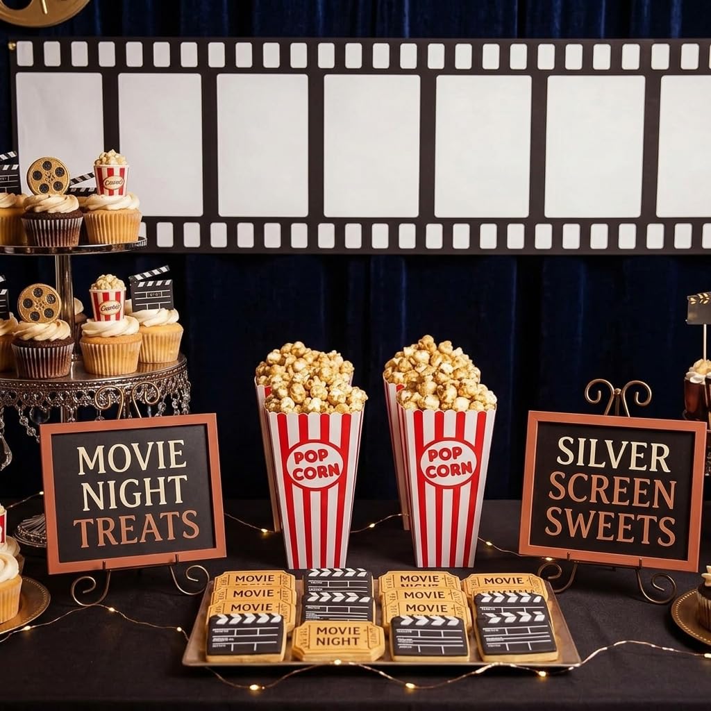 HASTHIP Movie Filmstrip Party Banners with Polyester Fabric, Ribbons and Glue Points for Easy Hanging