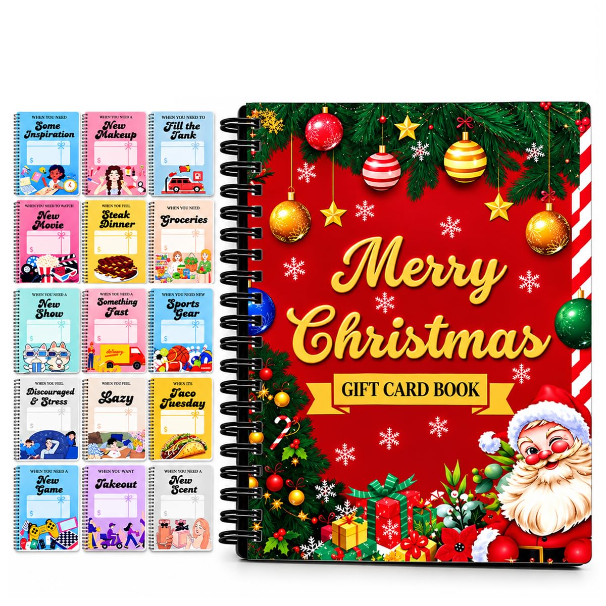 HASTHIP Christmas Gift Card Book, Spiral Bound with 16 Themed Pages, 5x7 Inch Size for DIY Holiday Gifting
