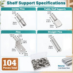 HASTHIP 104-Piece Shelf Pins Kit, 5mm and 1/4-Inch Sizes, Nickel-Plated Steel, Four Styles