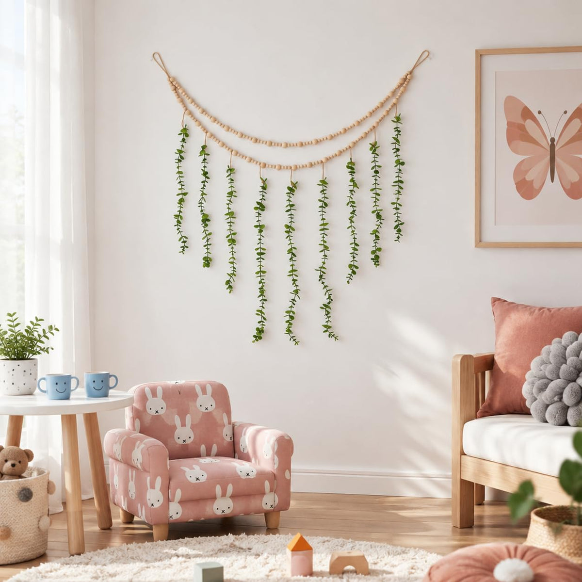 HASTHIP Boho Hanging Photo Display with Artificial Greenery, 20 Clips and Non-Marking Hooks