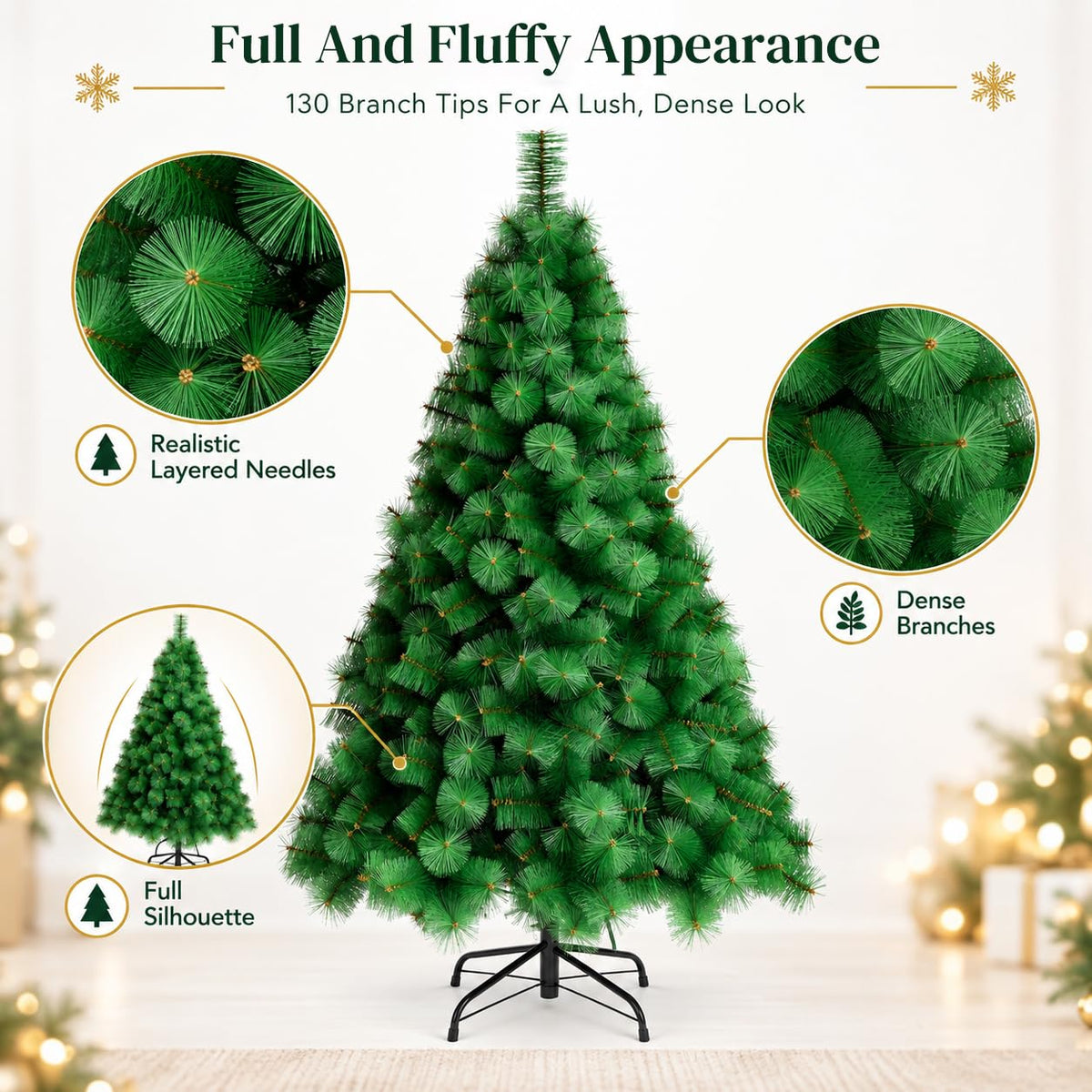 HASTHIP 5 Pies Artificial Christmas Tree with Realistic Green Pine Needles and Detachable Metal Stand