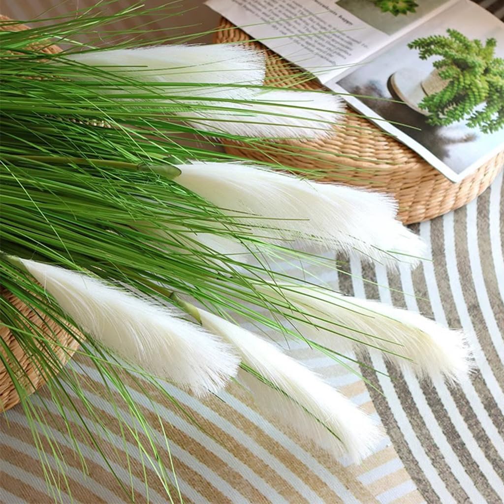HASTHIP White Artificial Pampas Grass, 90 cm Decorative Stem with Five Fluffy Flowers for Vase Displays
