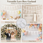 HASTHIP 2Pcs White Floral Lace Bow Garland Banners Hanging Decor with Removable Bows