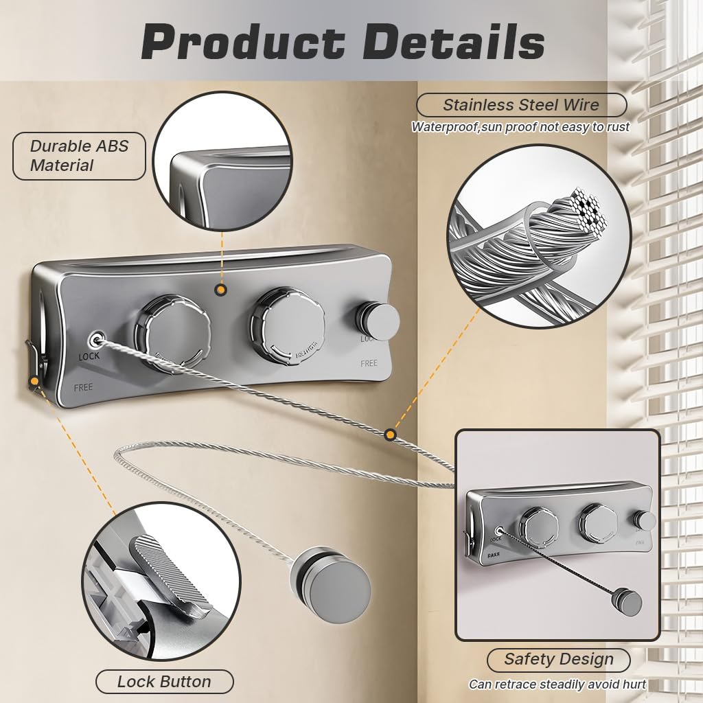 HASTHIP Retractable Double Clothesline with 304 Stainless Steel Wires, 40 lb Capacity