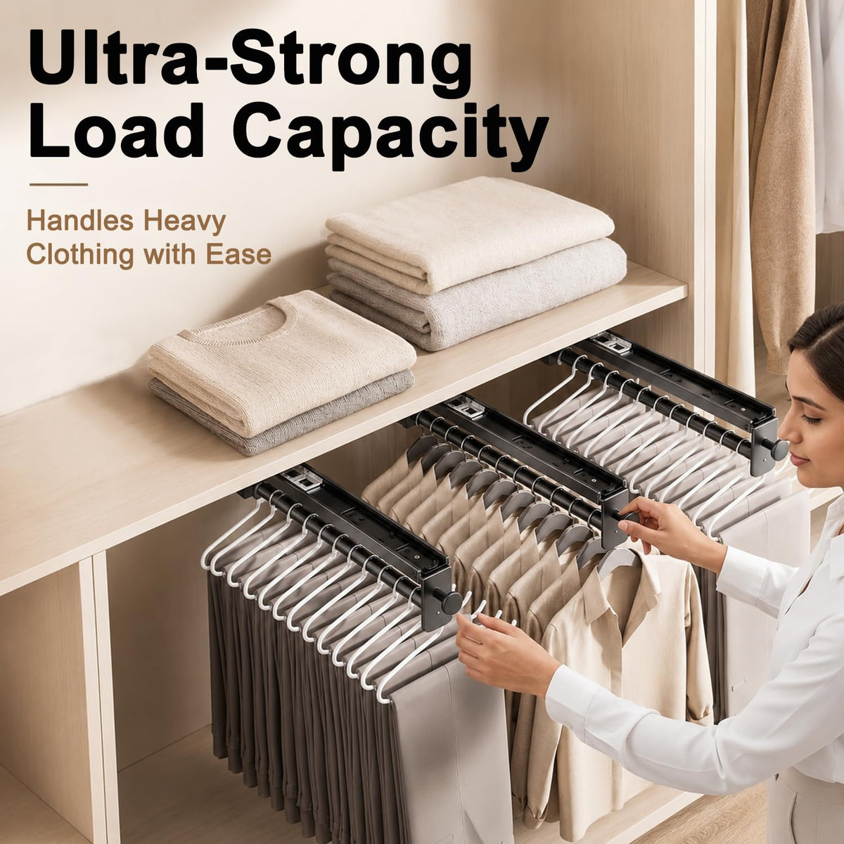 HASTHIP Pull Out Closet Rod Adjustable Clothes Hanger Rail Organizer No drill adhesive