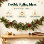 HASTHIP 3.2-Foot Artificial Christmas Garland with Red Berries, Pinecones and Bendable Wire Stem