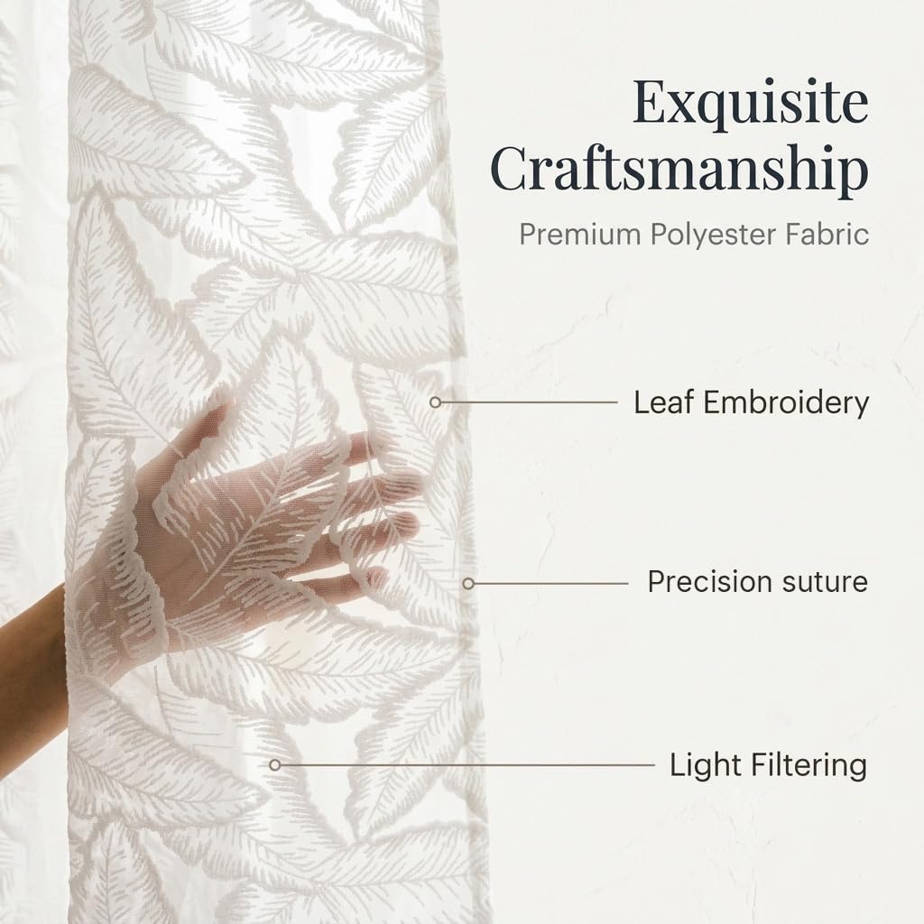HASTHIP Self-Adhesive Lace Sheer Door Curtain, 100 by 240 cm, No-Drill Hook-and-Loop Mount