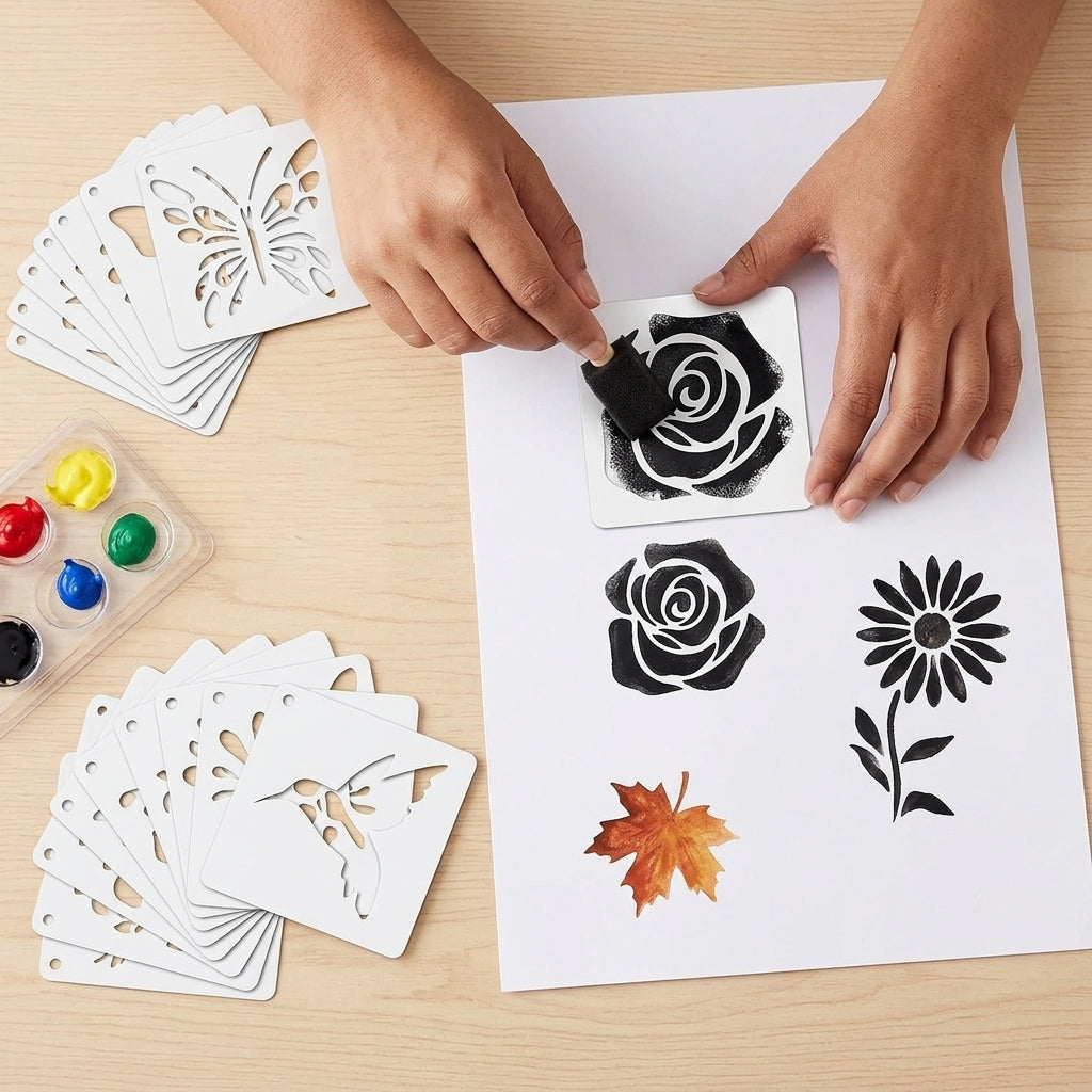 HASTHIP 72 Pcs Botanical Stencils Set Butterfly Flower Nature Templates Reusable PET
