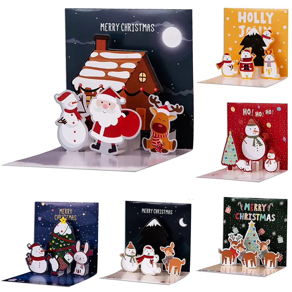 3d pop up christmas cards hero layout, six festive designs