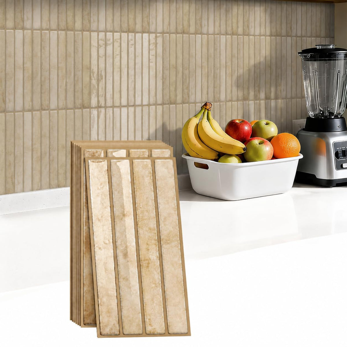 HASTHIP 3D Peel-and-Stick Backsplash Tiles, 10 Sheets in Chestnut for Easy DIY Wall Updates