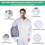 HASTHIP® Bee Suit with Protective Mesh Face Cover Hood Zip Up Long Sleeve Jumpsuit Breathable Outdoor Summer Bee Suit for 175-185cm Height Adult
