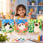 HASTHIP 4 Pack Paint by Numbers Kits with Framed Cat and Flower Canvases, Paints and Brushes