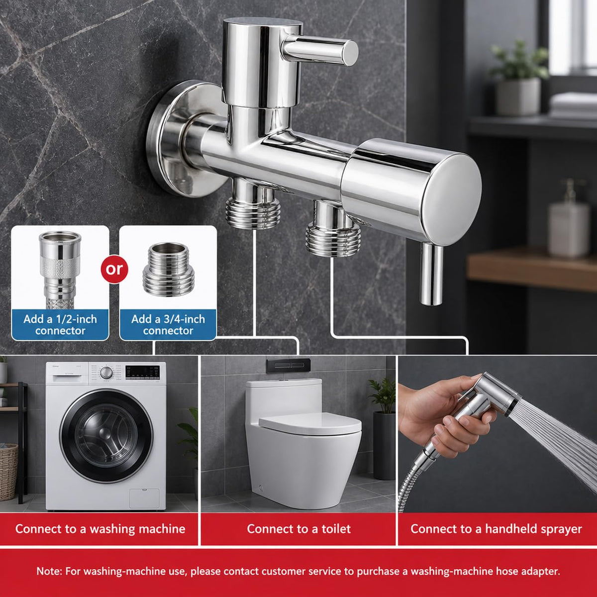 HASTHIP Dual Control Water Tap with Independent Handles, G1/2-Inch Interface and Two Outlets