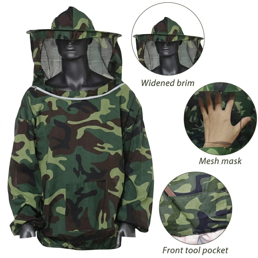 HASTHIP Beekeeping Top with Detachable Zipping Veil Hat and Elasticized Wrists and Hem