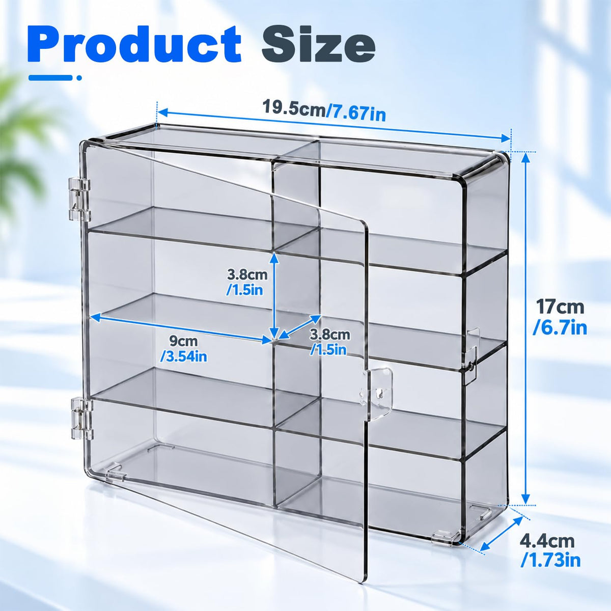HASTHIP 8-Slot Grey Transparent Car Display Case for 1/64 Scale Cars, Stackable and Wall-Mountable