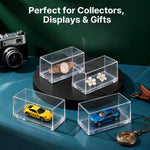 HASTHIP 1/64 Model Car Display Cases, 4 Clear Acrylic Boxes, Stackable with Rounded Edges