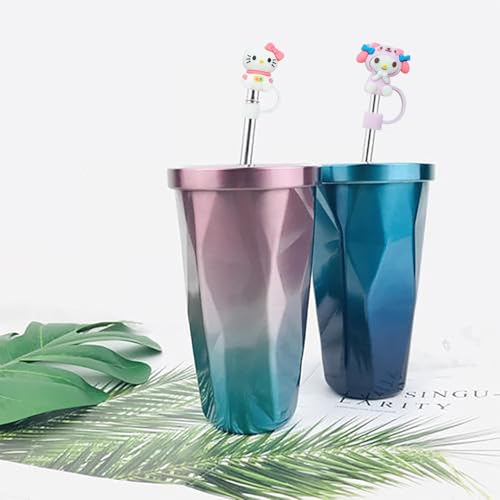 HASTHIP® 12PCS Kawaii Sanrio Series Drinking Straw Lids Anti-lost Kids Universal 10mm Cap for Stainless Steel Straight Curved Glass