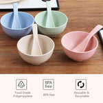 HASTHIP® Wheat Straw Fiber Lightweight Cereal Bowls Set of 4, Unbreakable E-Co Friendly Lightweight Bowl with Spoons, BPA-Free, Microwave Safe Bowls for Kitchen (Tableware 350ML)