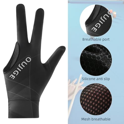 HASTHIP® 1Pc Snooker Glove, Billiard Gloves Left Hand Full Finger 3-Finger, Anti-Slip Patch Design, Breathable Fabric, Unisex, Smooth Striking Performance, Black