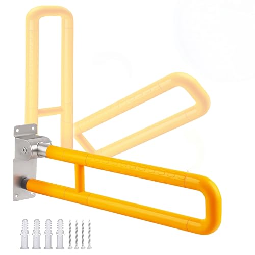 HASTHIP® Folding Grab Bar for Bathroom, 24 Inch Anti-Slip U-Shaped Toilet Handrail, Space Aluminum Wall-Mounted Safety Support Handle