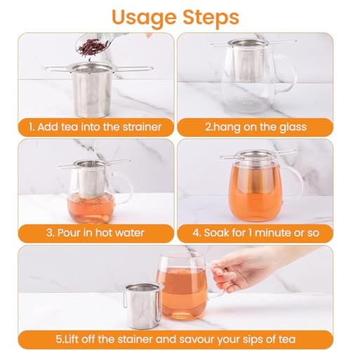 HASTHIP® 304 Stainless Steel Tea Infuser with Folding Handles,5 Inch Fine Mesh Filter for Loose Leaf Tea,Green Chamomile Fits Teapots Mugs and Cups Durable Reusable Strainer