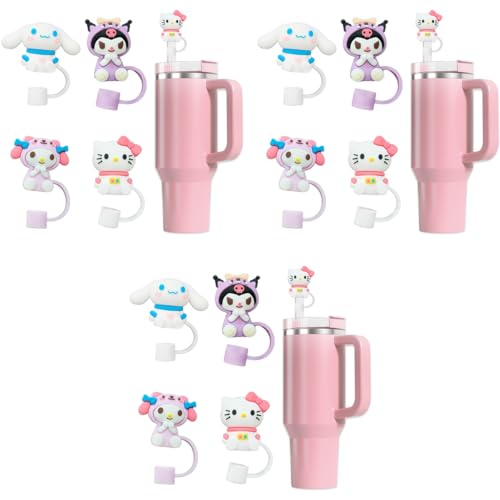 HASTHIP® 12PCS Kawaii Sanrio Series Drinking Straw Lids Anti-lost Kids Universal 10mm Cap for Stainless Steel Straight Curved Glass