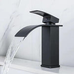 HASTHIP® Matte Black Waterfall Bathroom Faucet, Stainless Steel Single Handle Mixer Sink Faucet, Deck-Mounted Single Hole Vanity Faucet with Curved Spout, Modern Lavatory Basin Tap