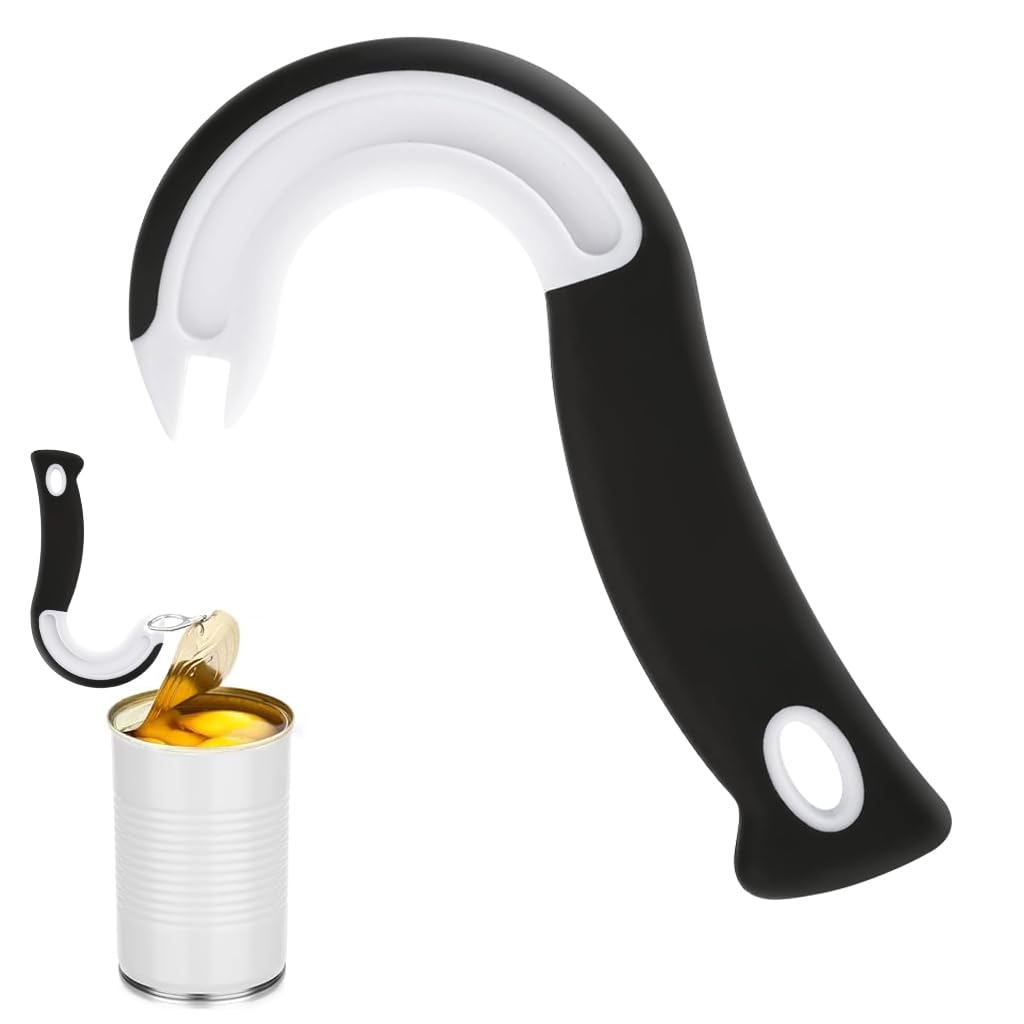 HASTHIP® Easy Open Ring Pull Can Opener, J Hook Can Opener Pull Tab No-Slip Rubber Grip Jars Can Lid Lifter Manual Ring Top Soda Tin Bottle Opener Tool for Seniors, Children, Weak Hands