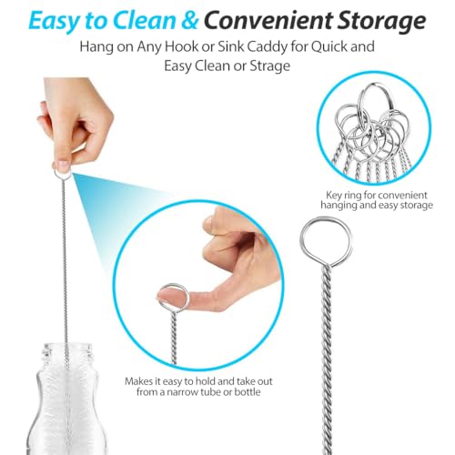 HASTHIP® Chucai Straw Cleaner Brush Set, 10 Pack Stainless Steel Bottle Cleaning Brushes with Nylon Bristles for Metal, Glass, Reusable Straws & Baby Bottles – Multi Size Tube Brushes for Cups, Sippy,