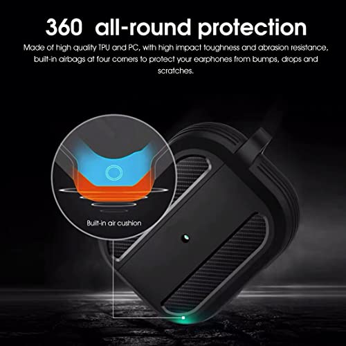 HASTHIP® Protective Case for AirPods 3 2021, Shockproof Full-Body TPU & PC Cover with Carabiner, Soft Silicone Skin Compatible with Apple AirPods 3rd Generation Charging Case, Keychain, Black
