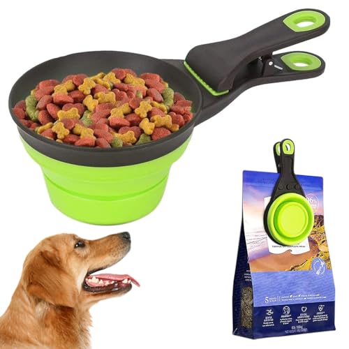 HASTHIP® Silicone Dog Food Scoop, 237ml Foldable Bowl Collapsible Scoop with Sealing Clip for Cat Dog, Portable Pet Food Scoop Feeding Scoop Food-Grade Materials Dog Food Bowl
