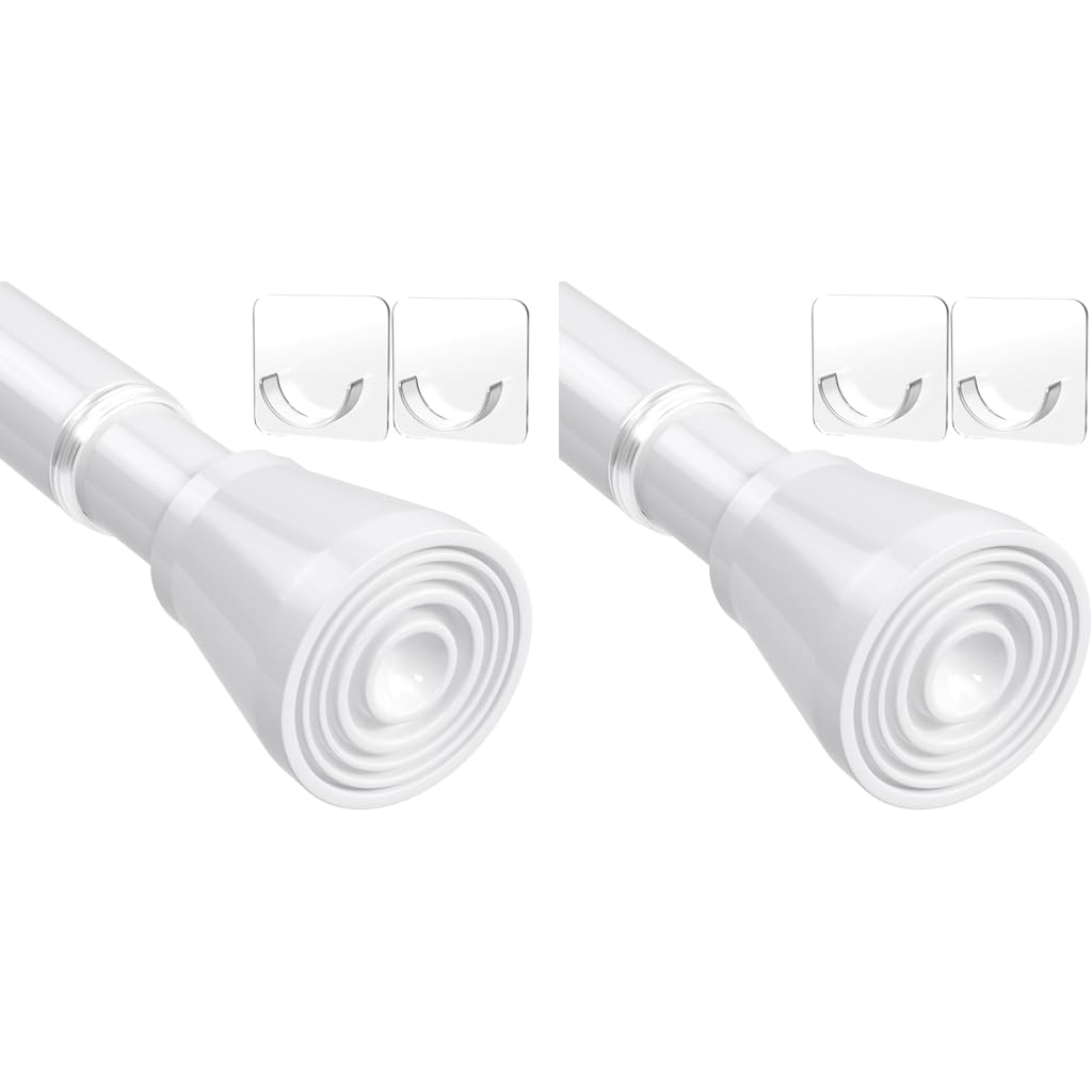 HASTHIP Retractable Curtain Rod for Windows and Doors with Wall Hooks 32.6–59 in White