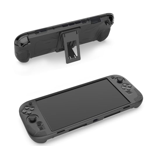 HASTHIP® YourBrand Switch 2 Case 2025 with Kickstand, Silicone Protective Cover for Nintendo Switch 2, Hard Shockproof Grip Shell, Anti-Scratch, Dockable Console Skin, Controller Accessory - Black