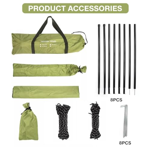 HASTHIP® Foldable Car Awning Sun Shelter Tent, 118x78 Inches Military Green, Waterproof Camping Tarp with UPF 50+ UV Protection, Portable SUV Canopy with Storage Bag for Outdoor Travel Adventures