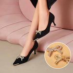 HASTHIP® 2Pcs Shoe Charms Luxurious Rhinestone Bow Shoe Charms Alloy Bow Shoe Charms Detachable Clip On Bow Charms for High Heels