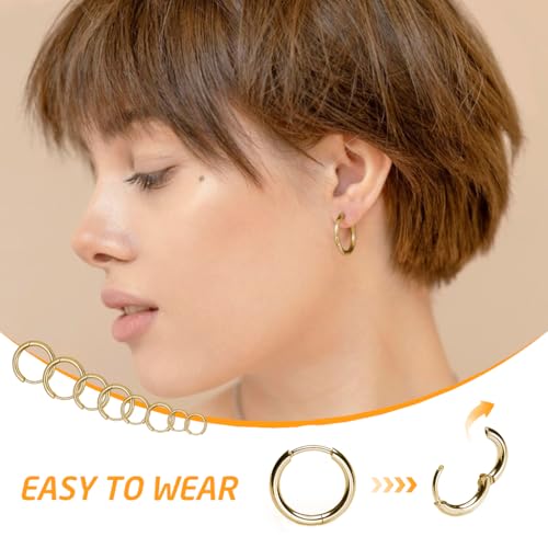 HASTHIP® 4 Pairs Hoops Earrings for Women Men Stylish Gold Stainless Steel Hoop Earrings 8mm/10mm/12mm/14mm Hoop Ear Rings Fashion Couple Jewellery Earrings set Birthday Gift for Men Women Girls