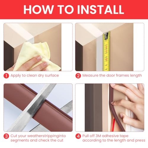 HASTHIP® 19.7Ft Door Seal Strip Self Adhesive Door Frame Seal Strip Cushioning Hollow Out Door Seal Strip Cuttable Door Seal Strip Noise Reduction Door Frame Seal Strip 2 PCS