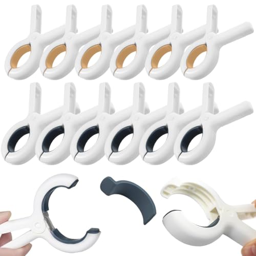 HASTHIP® 12 Pack Large Windproof Laundry Clips, Heavy Duty Bed Sheet and Quilt Clips, Traceless Clothesline Holders, Spring-Loaded Multi-Purpose Drying Pegs for Clothes and Bedding