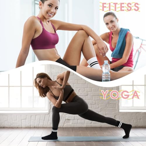 HASTHIP® 2 Pair Yoga Socks for Women,Cotton Anti Skid Pilates Crew Socks with Silicone Grip for Yoga/Pilates/Dance/Ballet,Anti Odor Breathable Workout/Home Black & White