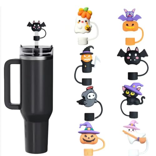 HASTHIP® 8 Packs Halloween Straw Cover Cap Ghost Silicone for Stanley 30&40 Oz Tumbler Reusable Straw Tips Lids Halloween Stanley Cup Accessories