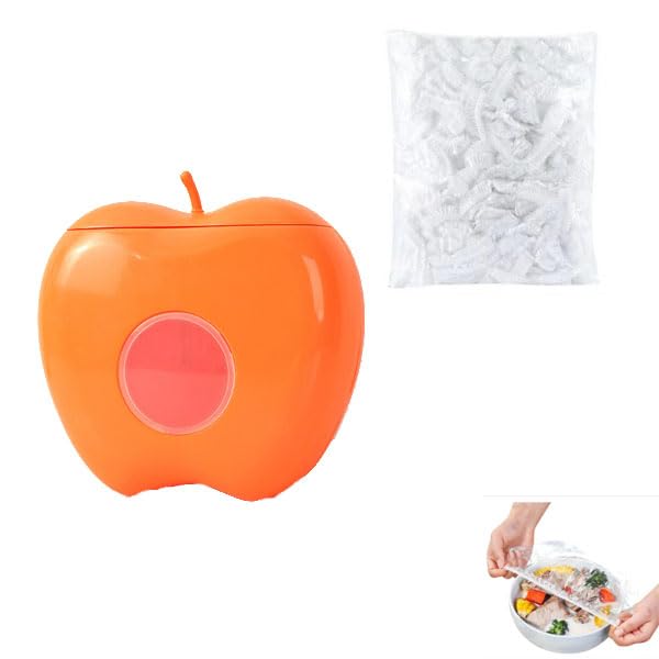 HASTHIP Plastic Wrap Storage Box for Food Covers with Apple Shaped Organizer and 100 Count Set