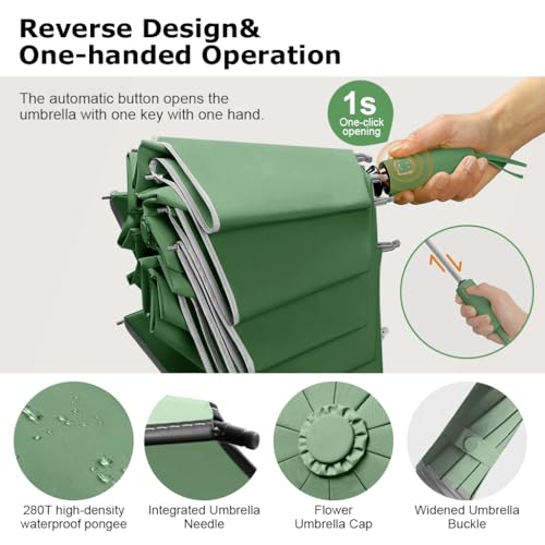 HASTHIP® Auto Open Close Travel Umbrella, 50'' Extra Large Compact Folding Windproof Umbrella with Reflective Strip, 10 Dual Ribs Reinforced, UPF 50+ UV Sun & Rain Protection for Men Women