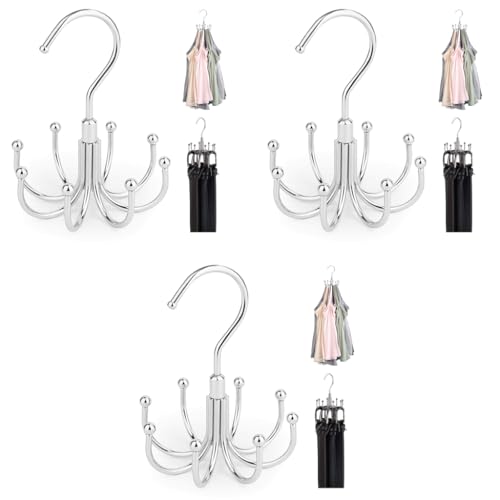 HASTHIP® Rotatable Tie Organizer Tank Top Hanger with 8 Hooks Space Saving Wardrobe Hats Bra Underwear for Home Closet Clothing Storage Organization 3PCS