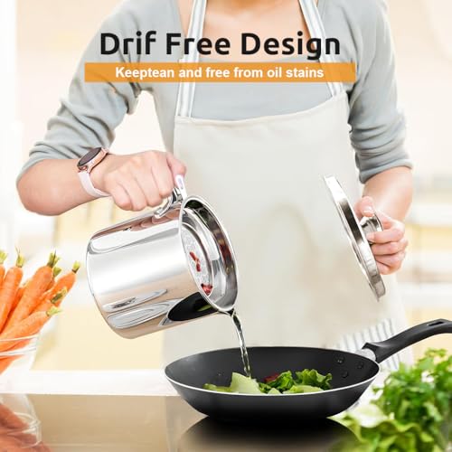 HASTHIP® 1.3 L Kitchen Oil Container with Lid & Removable Fine Mesh Strainer Stainless Steel Grease Container with Handle Kitchen Multi Purpose Grease Container Cooking Oil Container with Drip Tray