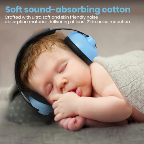 HASTHIP® Noise Cancellation Ear Muffs for Baby Use Noise-cancelling Ear Muffs for Baby Toddler Ear Muffs for Noise Reduction Baby Ear Muffs for 0-3 Years Old On Flight Sleep Travel (Blue)